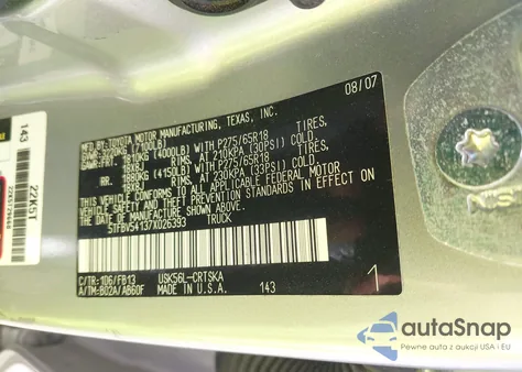 2007 Toyota Tundra Sr5 5.7L V8 from USA, damaged, VIN 5TFBV54137X026393